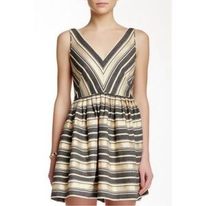 J Crew Factory gold black fit and flare dress skater dress LIKE NEW